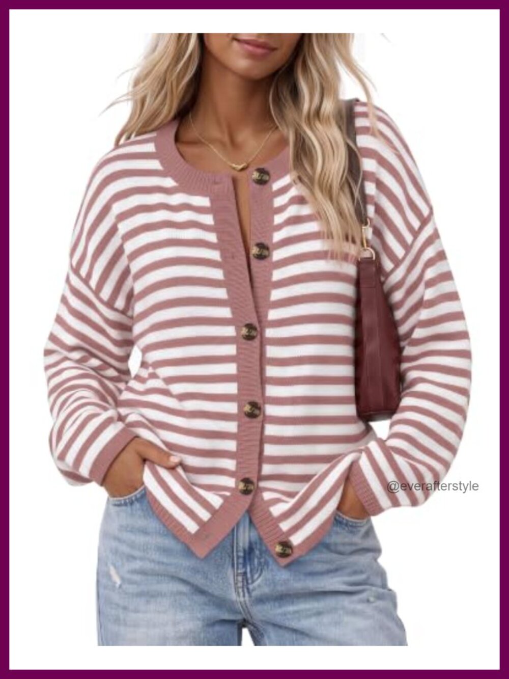 Womens Striped Cardigan Button Down Long Sleeve Knit Sweater